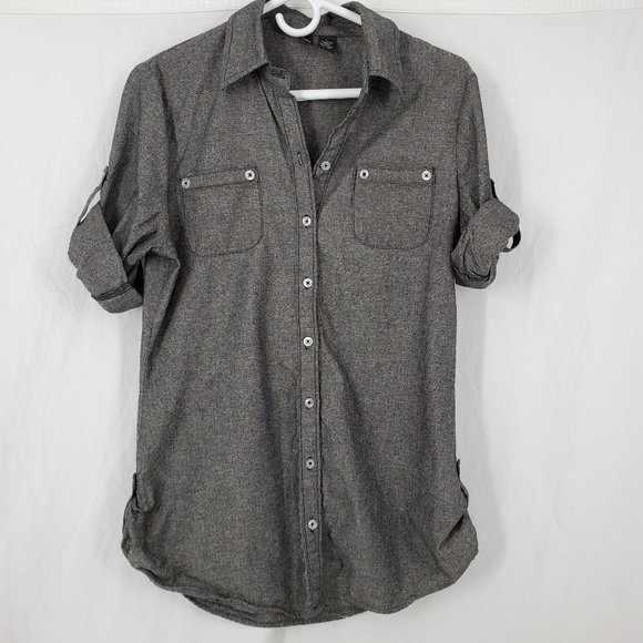 JL❤ Button Front Collared Shirt Gray Womens Large - Picture 11 of 14